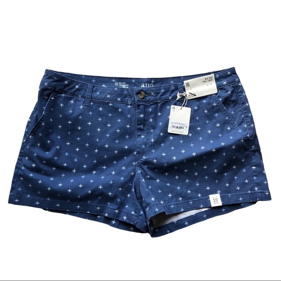 A.n.a. Blue Mid Rise Twill Shorts 16 - Picture 1 of 8